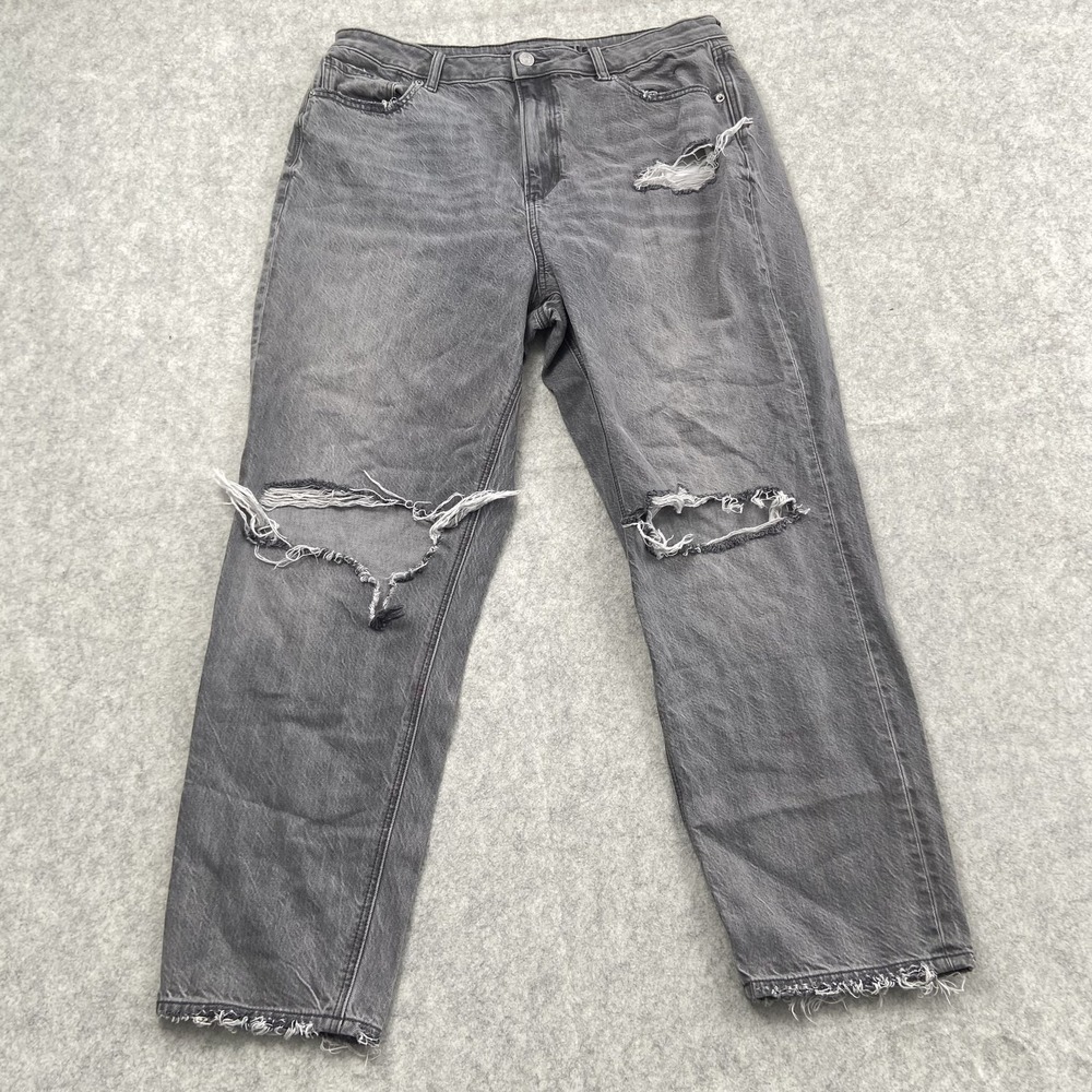 American Eagle Outfitters Mom Jeans Womens 16 (33x26) Gray High Rise Distressed